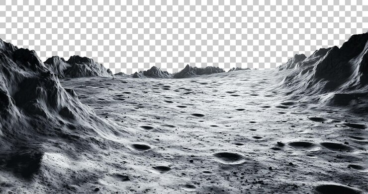 Grey Moon Surface Isolated on Transparent Background PNG
