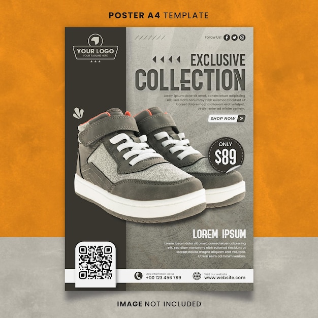 PSD grey shoe exclusive collection poster oder banner-vorlage zum drucken bereit