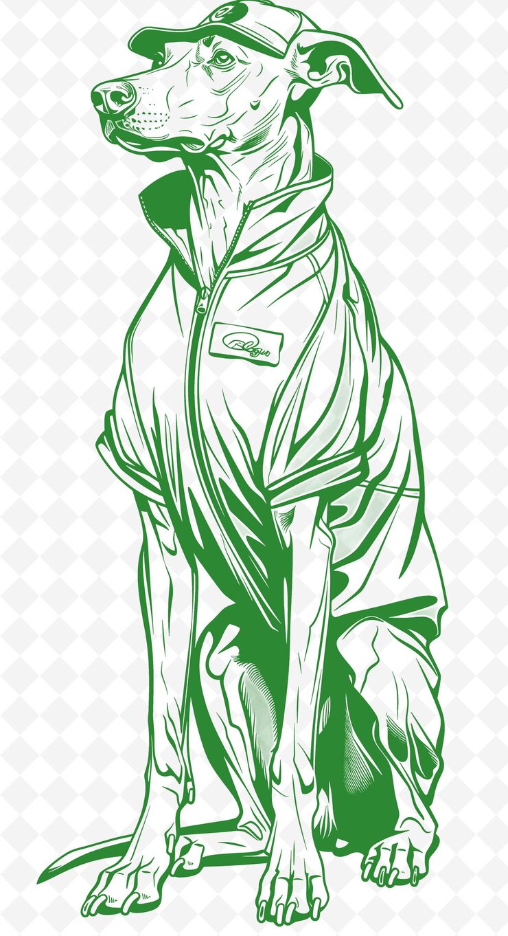 PSD greyhound con una maglia da corsa e un casco che sembra veloce e un'animale sketch art vector collections