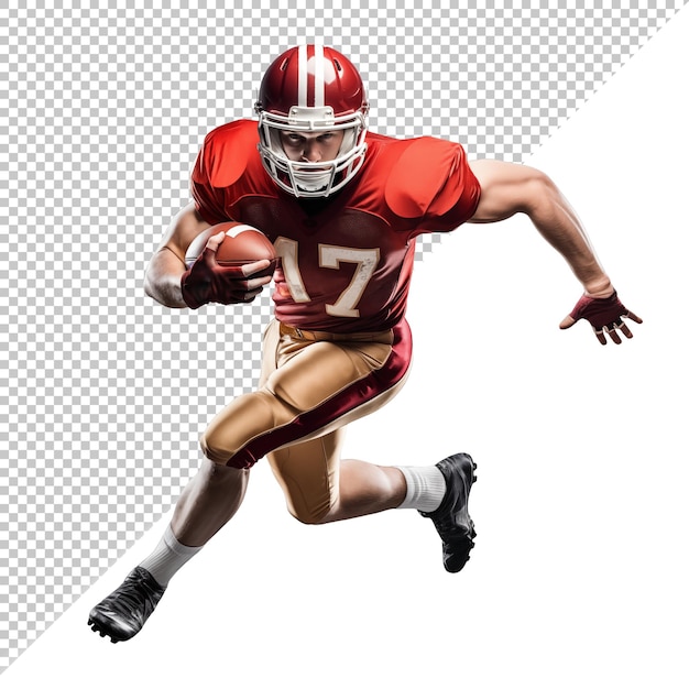 PSD gridiron-running-back-spieler läuft mit einem ball auf isoliertem hintergrund