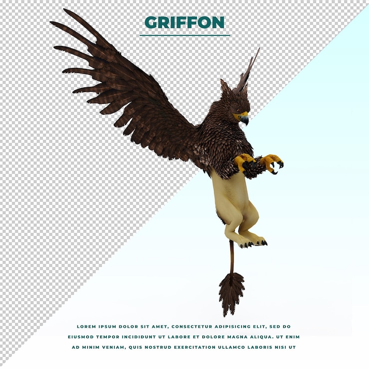PSD griffin o grifo una criatura legendaria con el cuerpo de un león, la cabeza y las alas de un águila