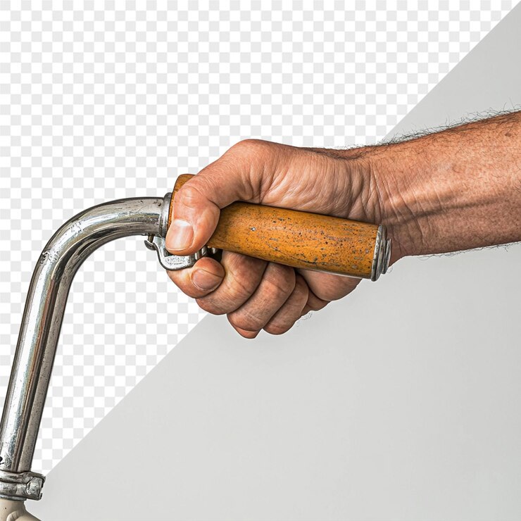 PSD un grifo de agua con un mango de madera que dice "no hay agua"
