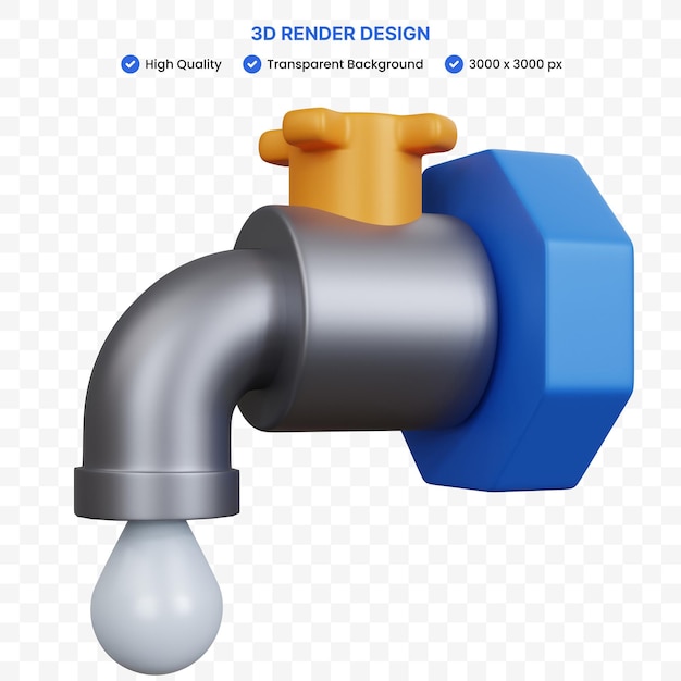 PSD grifo de agua de renderizado 3d aislado