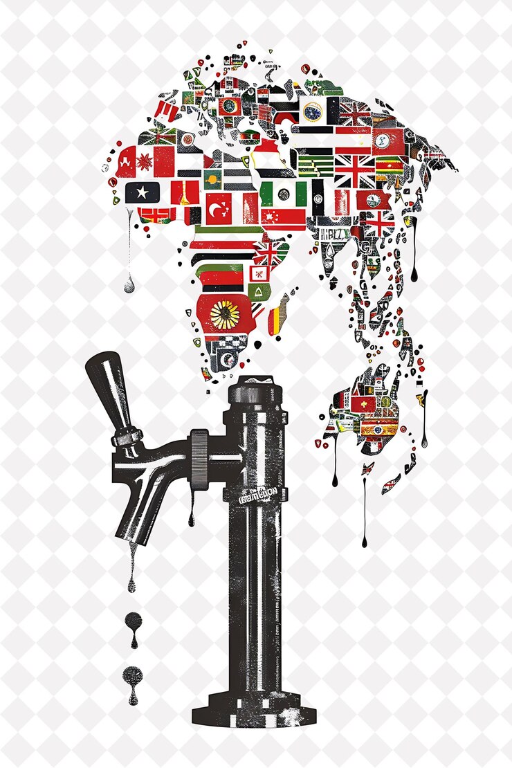 PSD un grifo de cerveza derramando una corriente de cerveza que forma la forma plana ilustración diseño de la cultura de la cerveza