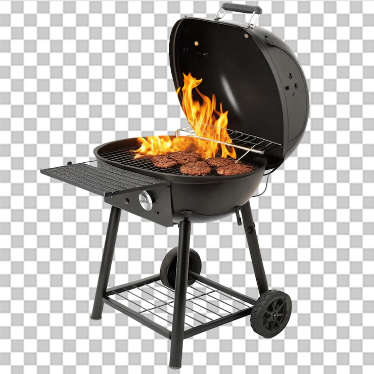 PSD grill a carbone con fiamme isolate su uno sfondo trasparente