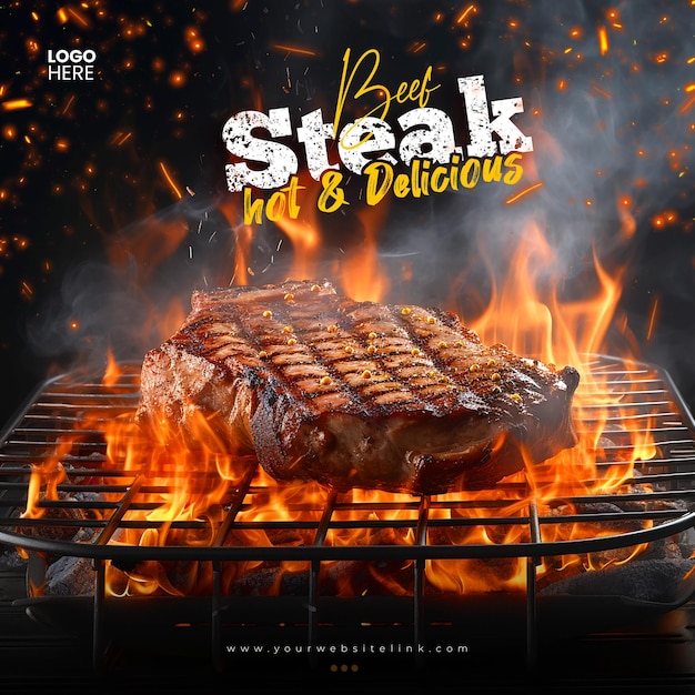 Grill Beef Steak Chaud Et Délicieux Modèle De Message Instagram Pour Les Médias Sociaux