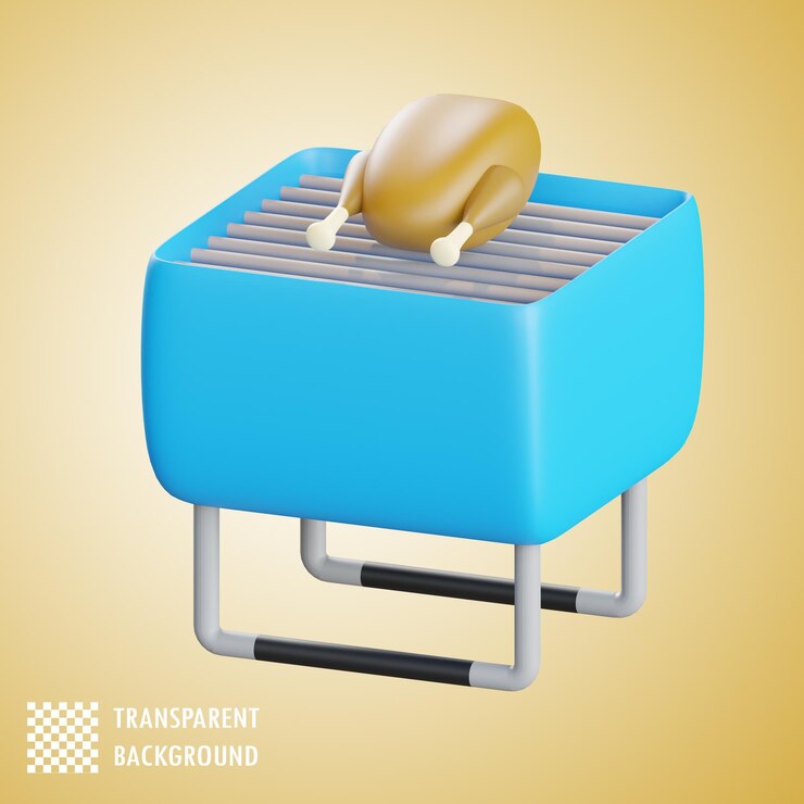 PSD grill de dibujos animados en 3d con pollo asado