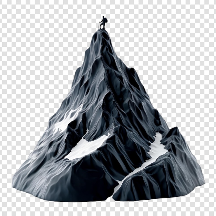 PSD un grimpeur atteint triomphalement le sommet d'une majestueuse montagne