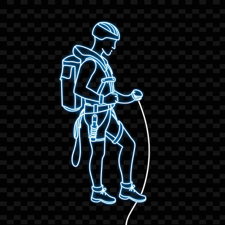 PSD grimpeur maigre avec harnais neon design artistique minimaliste avec décoration de couleurs mixtes bleues et grises fraîches