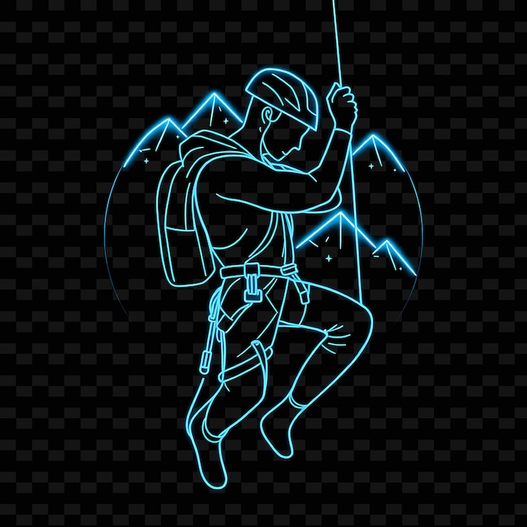 PSD grimpeur maigre avec harnais neon design artistique minimaliste avec décoration de couleurs mixtes bleues et grises fraîches