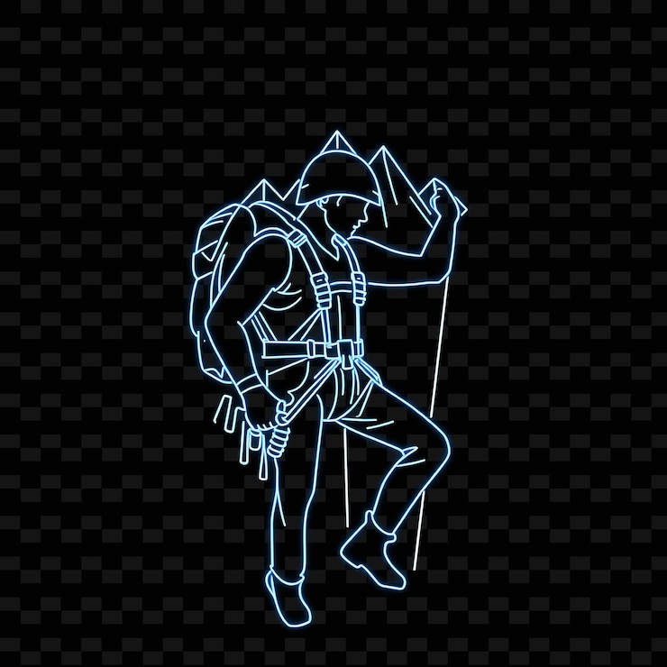 PSD grimpeur maigre avec harnais neon design artistique minimaliste avec décoration de couleurs mixtes bleues et grises fraîches