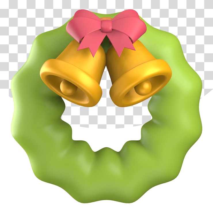 PSD grinalda de abeto com sinos e arco vermelho render ilustração 3d decoração de enfeite de natal