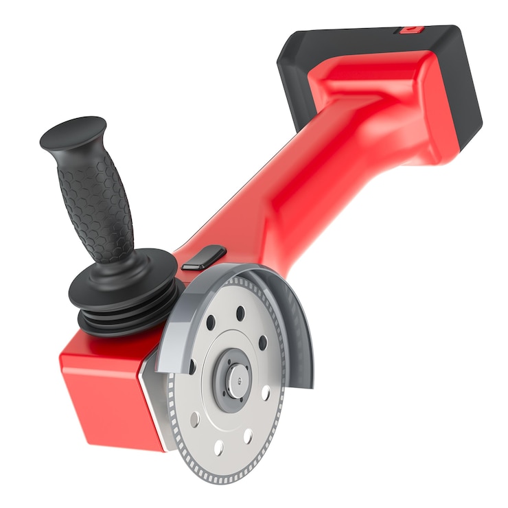 PSD grindador de ángulo de disco rojo rendering 3d aislado en fondo transparente