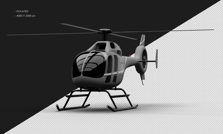 PSD gris mate realista aislado con acento blanco mini helicóptero ultraligero desde el ángulo frontal izquierdo