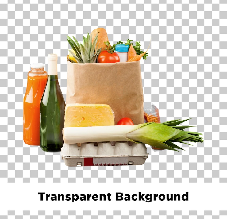 PSD grocery bag full of fresh produce and drinks