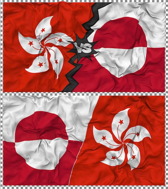 Le Groenland contre Hong Kong Half Combined Flag Cloth Bump Texture Rendering en 3D