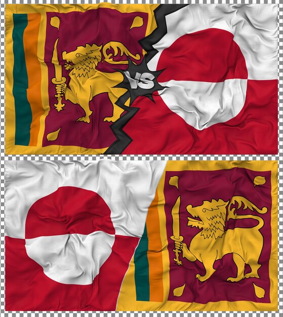 Le Groenland contre le Sri Lanka Half Combined Flag Cloth Bump Texture Rendering 3D