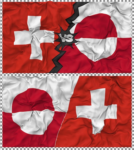 Groenlandia contra Suiza Media bandera combinada con textura 3D de la tela