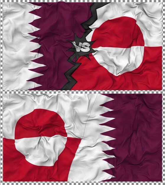 Groenlandia contro Qatar Mezza bandiera combinata Tessuto Bump Texture Rendering 3D