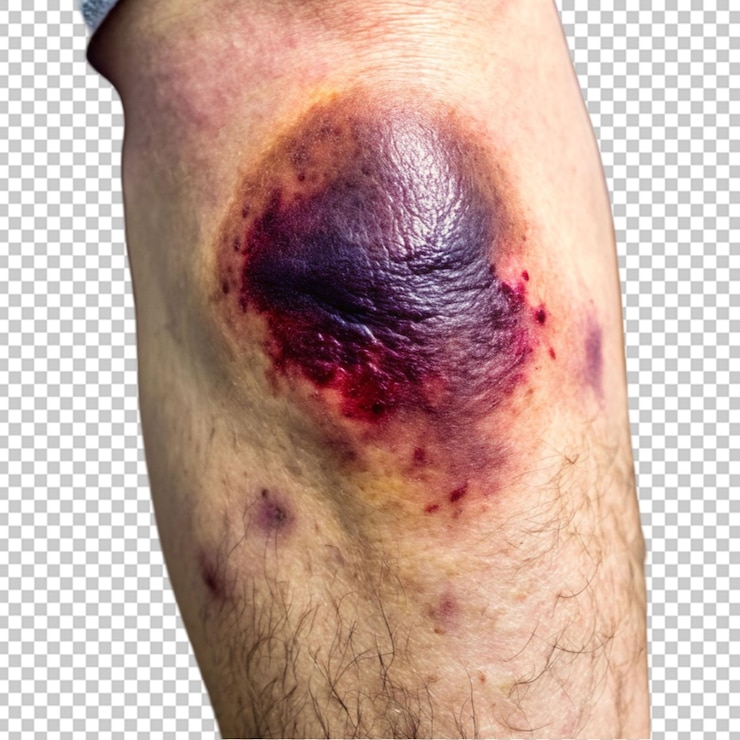 PSD gros bleu sur la jambe sur le genou traumatisme sévère