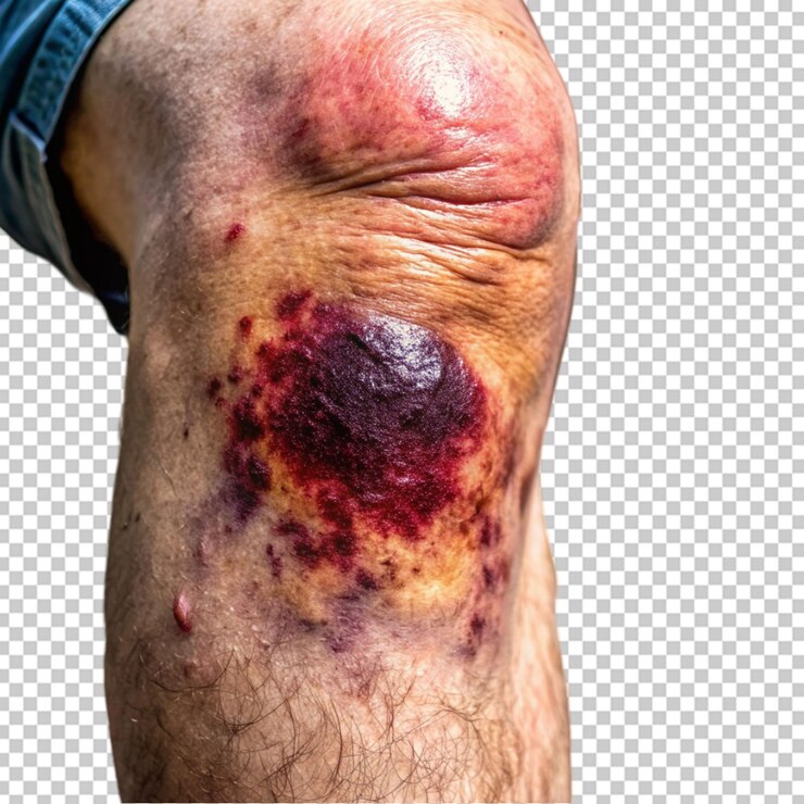 PSD gros bleu sur la jambe sur le genou traumatisme sévère