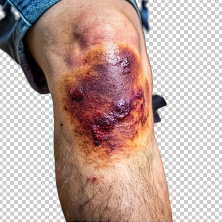 PSD gros bleu sur la jambe sur le genou traumatisme sévère