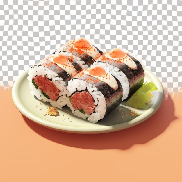 PSD un gros plan d'une assiette de sushi sur un transparent