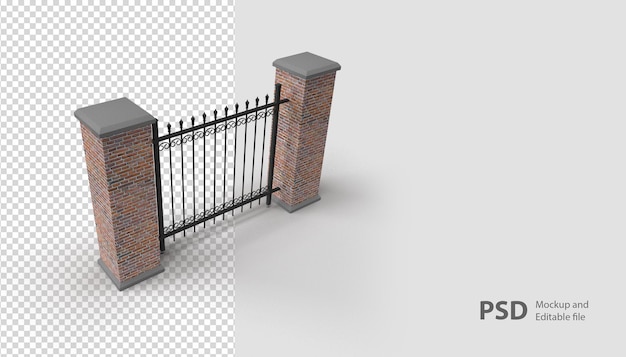 Gros plan sur une clôture en rendu 3d isolé