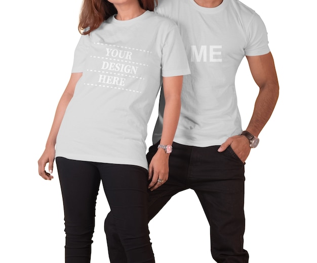 Gros plan sur un couple portant une maquette de T-shirt isolé