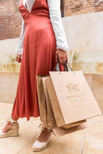 Gros Plan, Femme, Tenue, Sacs Provisions