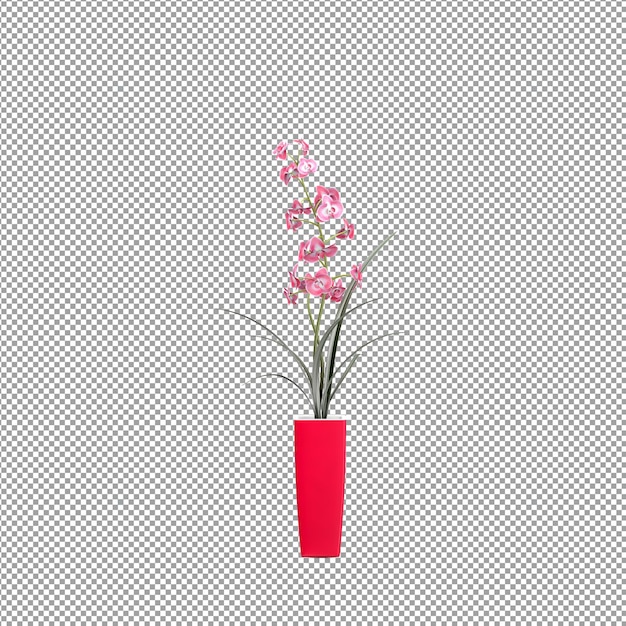 Gros plan sur une fleur dans un vase rendu 3d