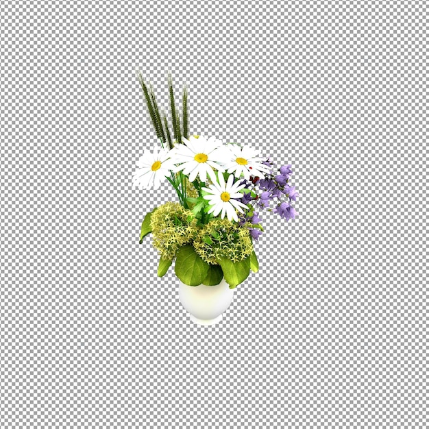 Gros plan sur une fleur dans un vase en rendu 3d