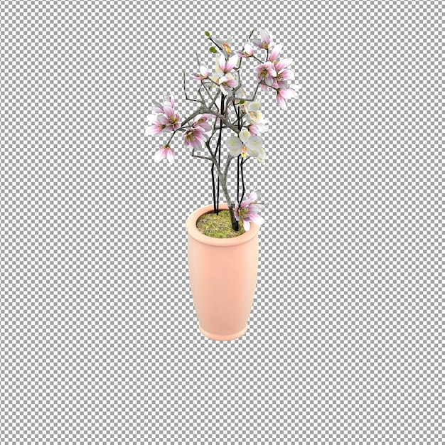 Gros plan sur une fleur dans un vase en rendu 3d