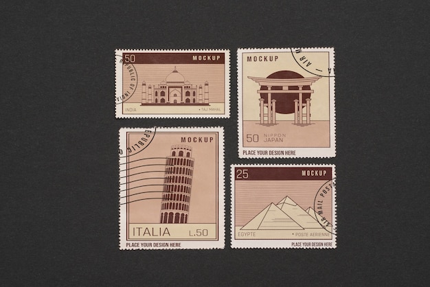 PSD gros plan sur la maquette de timbre-poste