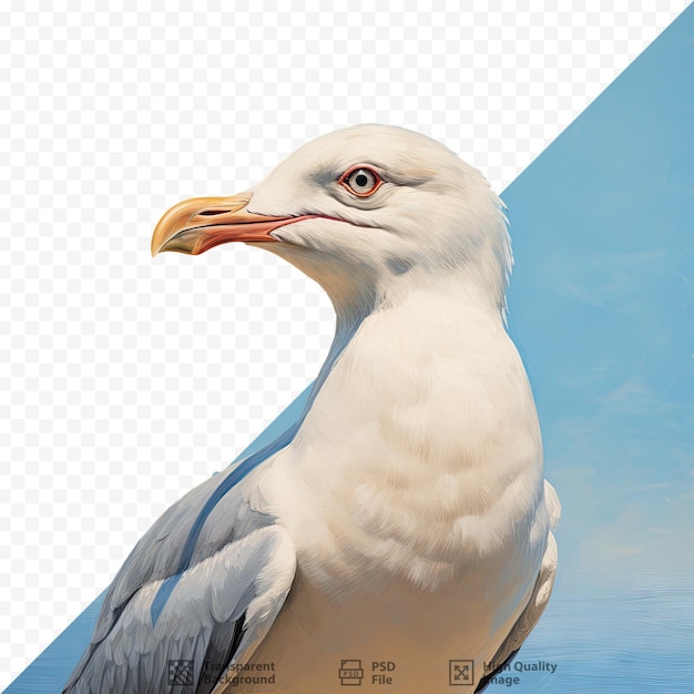 PSD gros plan d'une mouette avec un ciel bleu en arrière-plan