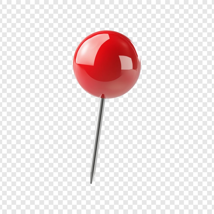 PSD gros plan d’une punaise rouge brillante sur un arrière-plan transparent
