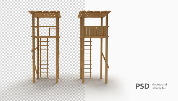 Gros plan sur la tour en bois isolée dans le rendu 3D