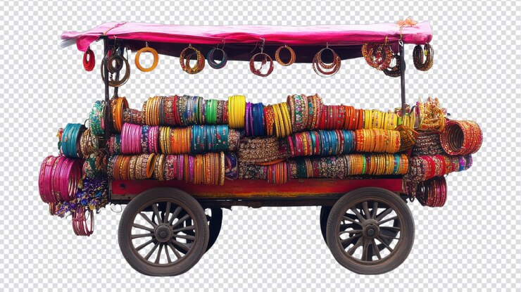 PSD un gros plan d'une voiture vibrante d'un vendeur de rue indien parfaite pour présenter la culture vivante et le style de vie coloré des marchés de rue en inde