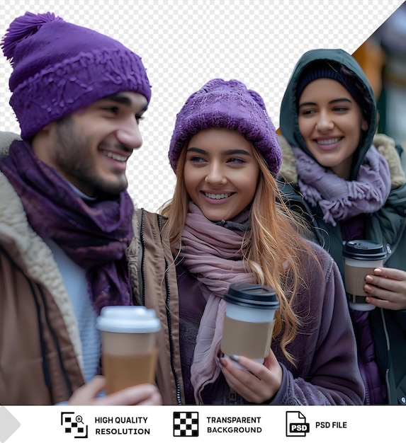 PSD großartige gruppe junger leute, die draußen kaffee trinken und am telefon reden png