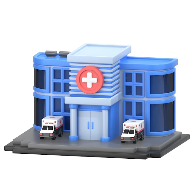 Große Krankenhausgebäude 3D-Ikonen-Illustration im Low-Poly-Stil