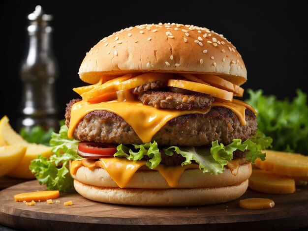 PSD großer doppel-cheddar-cheeseburger mit hühnerkotelet