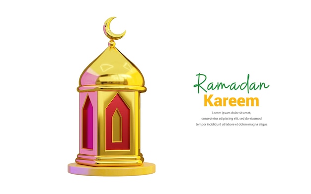 Großes goldenes Laternensymbol auf weißem Hintergrund 3D-Renderkonzept für Fastival-Event im Ramadan