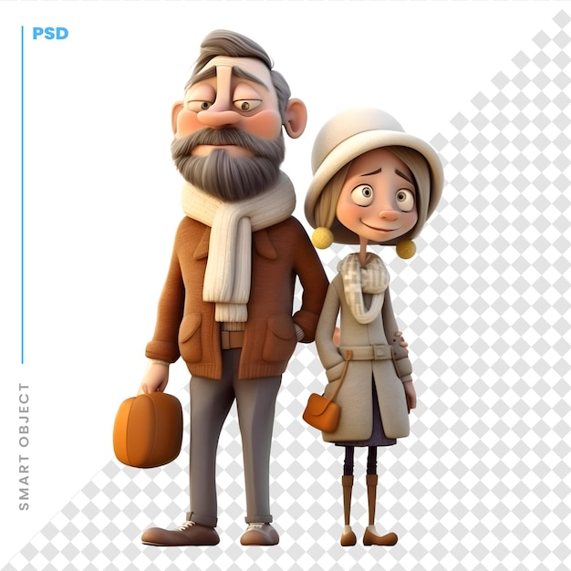 PSD großvater und enkelin auf dem hintergrund der alten burg 3d-illustration