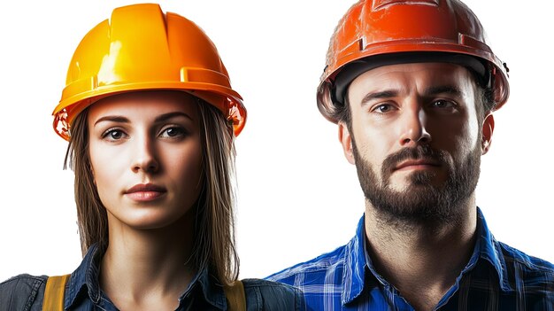 group of builders in helmets on isolated background generative ai
