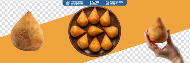 PSD group of coxinha a traditional brazilian delicacy prepared with shredded chicken
