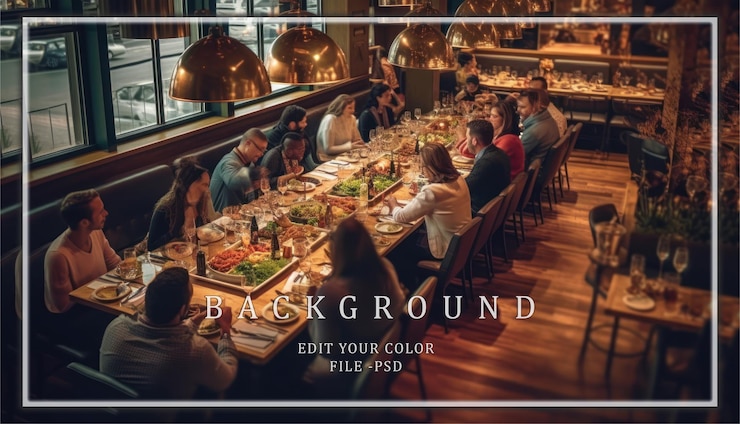 PSD un groupe d'amis profitant d'un délicieux repas ensemble dans un restaurant