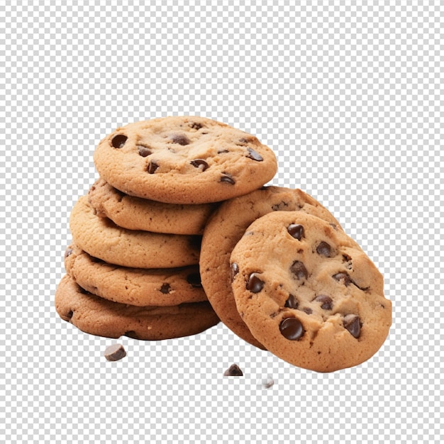 un groupe de biscuits avec des morceaux de chocolat isolés sur fond blanc