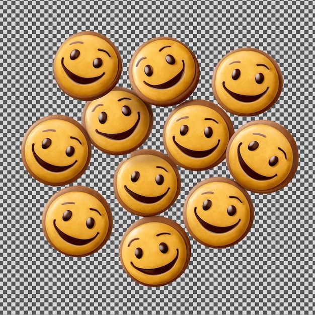 PSD un groupe de biscuits d'or avec des visages souriants sur eux