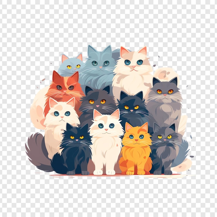 PSD un groupe de chats dans un cercle de blanc et de noir