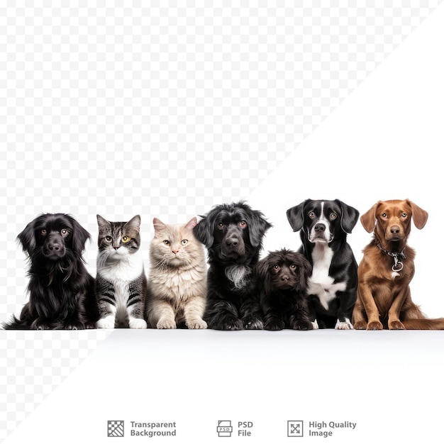 PSD un groupe de chiens et un chat sont alignés.